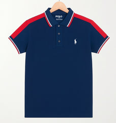 Navy Blue Color Panel Polo T-Shirt!