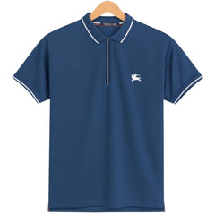 Navy Blue Burberry Textured Dri-Fit Polo!