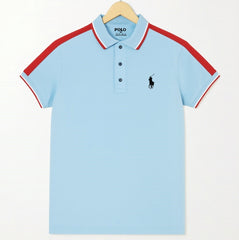 Sky Blue Color Panel Polo T-Shirt!!